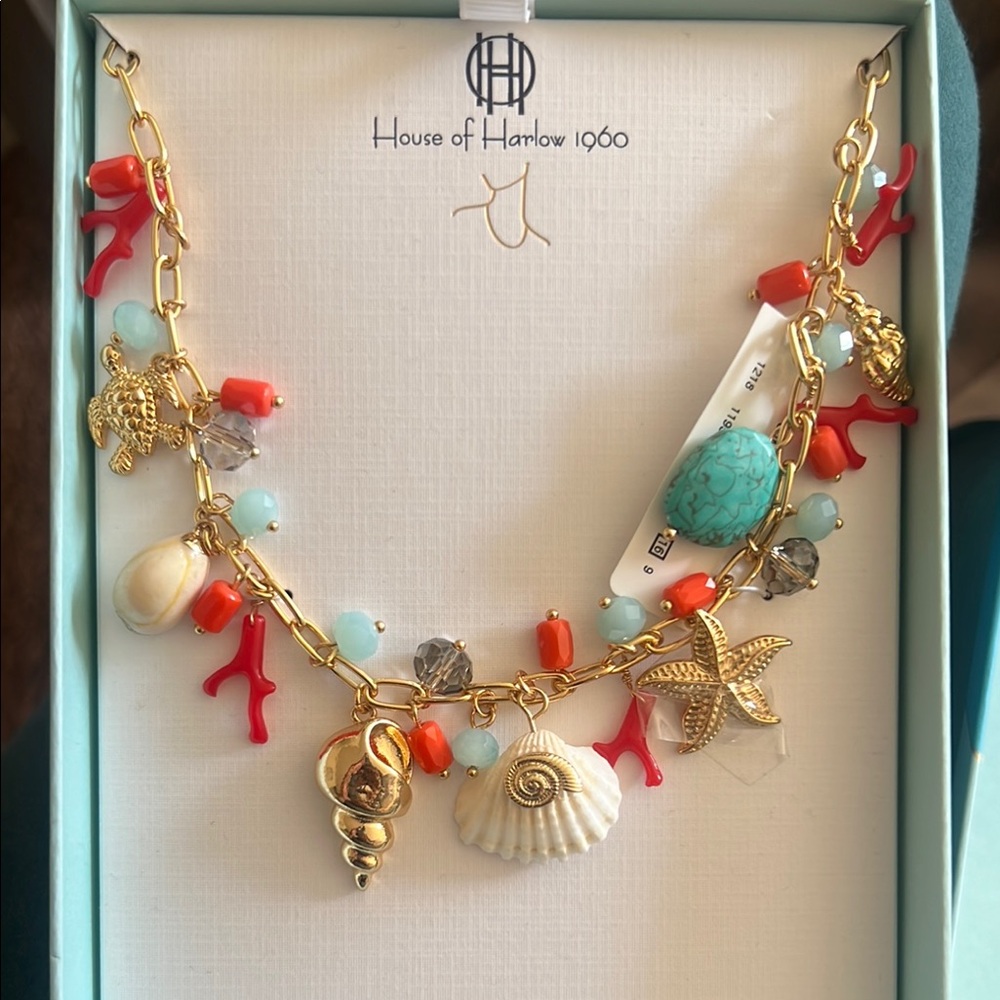 House of Harlow 1960 Gold and Red Charm Necklace